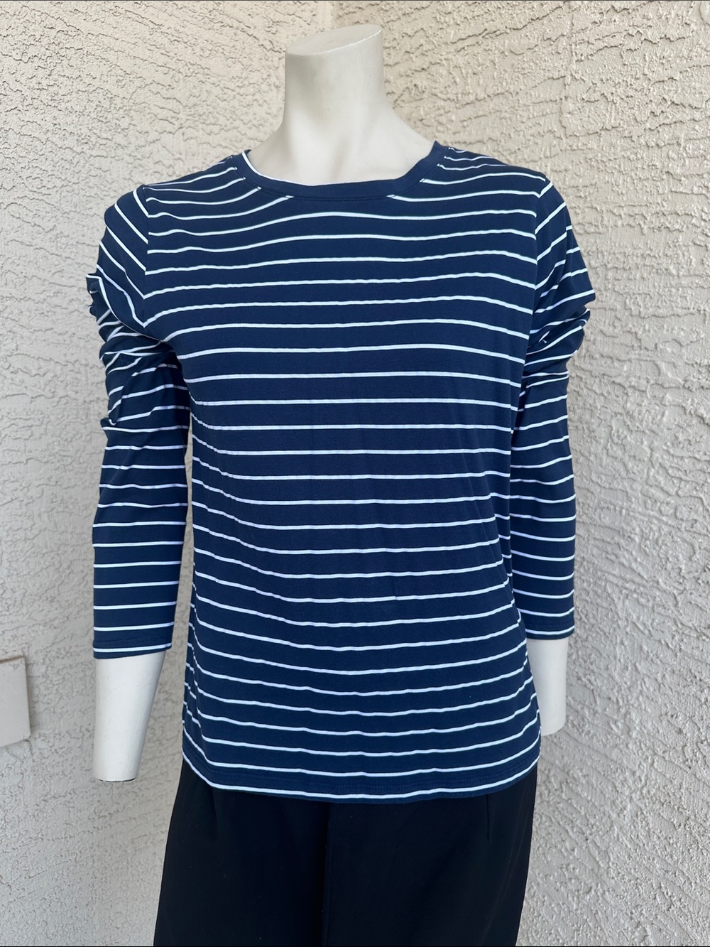 2 Time and Tru Navy & White, Black and White Striped Long Sleeve Crewneck Tops